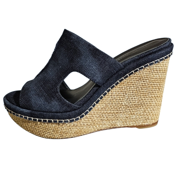 Stuart Weitzman Ponte Denim Wedge Slide Sandal in Navy Size 8.5 NWOB - Picture 7 of 9